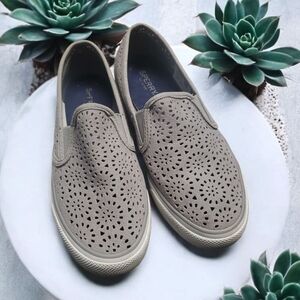 Sperry Taupe Perforated Slip-On Flats